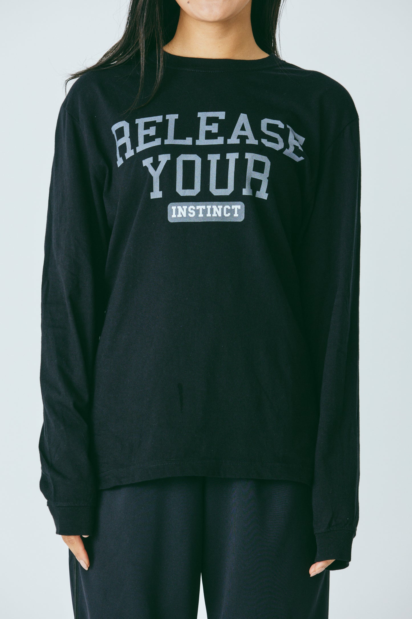 "Release Your Instinct" College Logo OverSized Long T-Shirts